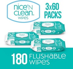 Flushable Wipes for Adults – 3 x 60 Count, Moisturizing Aloe & Vitamin E Formula
