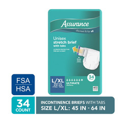 Assurance Unisex Stretch Briefs with Tabs, L/XL, 34 Count