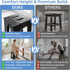 Foldable Shower Seat 17.7” Height Upgrade, Folding Shower Stool for Inside Showe
