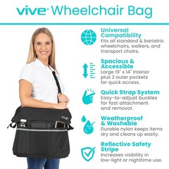 Vive XL Wheelchair Accessories Bag – Waterproof, 1 Count (Pack of 1), Black