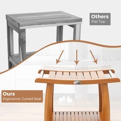 Teak Wood Shower Bench 2-Tier Wooden Shower Stool with Curved Seat Handles