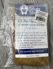 Silver Steps EZ Zip Open Toe Compression Socks 20-30mmHg, Beige Size L