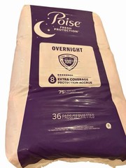 Poise Overnight Incontinence Pads Extra Coverage 8 – 72 Count (2 Packages of 36)