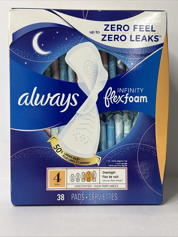 Always Infinity Feminine Pads for Women, Flexfoam with Wings, Size 4
