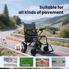 Lightweight Foldable Electric Wheelchair for Adults, 500W Power Motor, 12AH