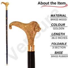Antique Brass Lion Handle Wooden Cane – Black Wood Stick – Fancy, Stylish, Vi…