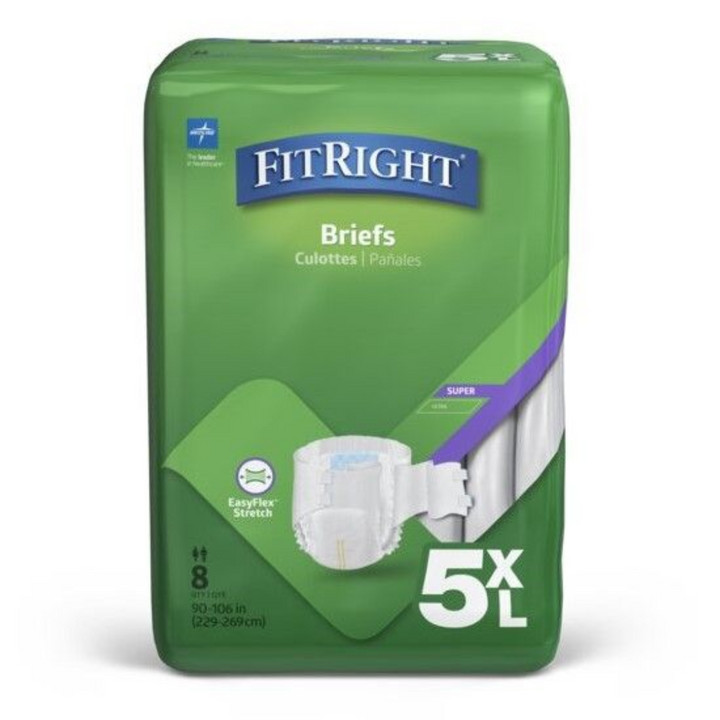 Medline FitRight Incontinence Unisex Adult Diapers Briefs 5XL 90-106in 229-269cm