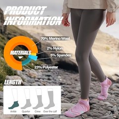 6 Pairs Merino Wool Ankle Medium Beige/Purple/Light Pink/Green/Grey/Blue