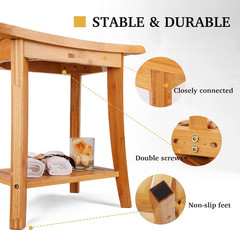 Deluxe Bamboo Shower Bench with Storage Shelf for Indoor/Outdoor Use
