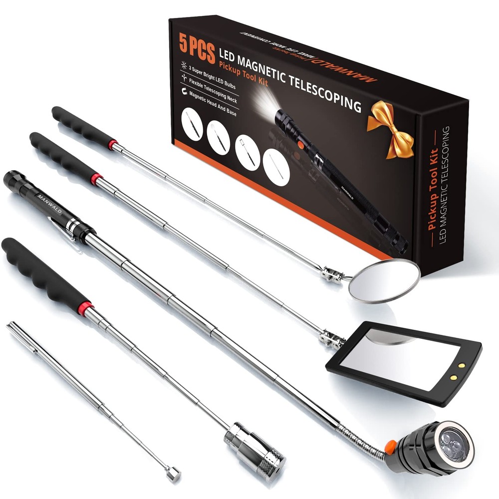 Telescoping Magnetic Pickup Tool Set with 1 & 15 lb Pick Up Sticks, Round and…