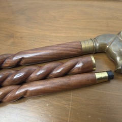 Brass Horse Head Handle Walking Stick Spiral Wood Cane Vintage