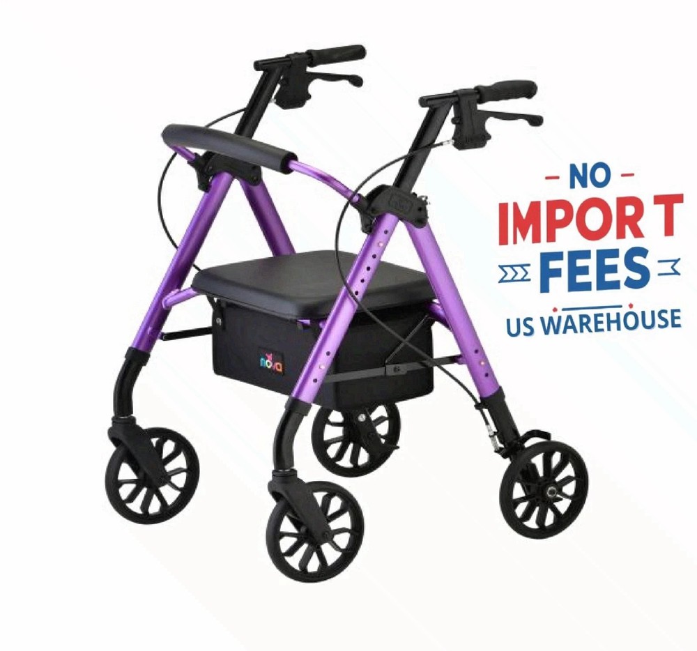 NOVA New Star 8 Rollator Walker Purple 8 Inch Wheels Folding Seat 300 lb Cap