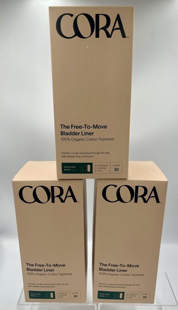 3 Cora 100% Organic Cotton Topsheet Bladder Liners, Long Length (30 Count) NIB