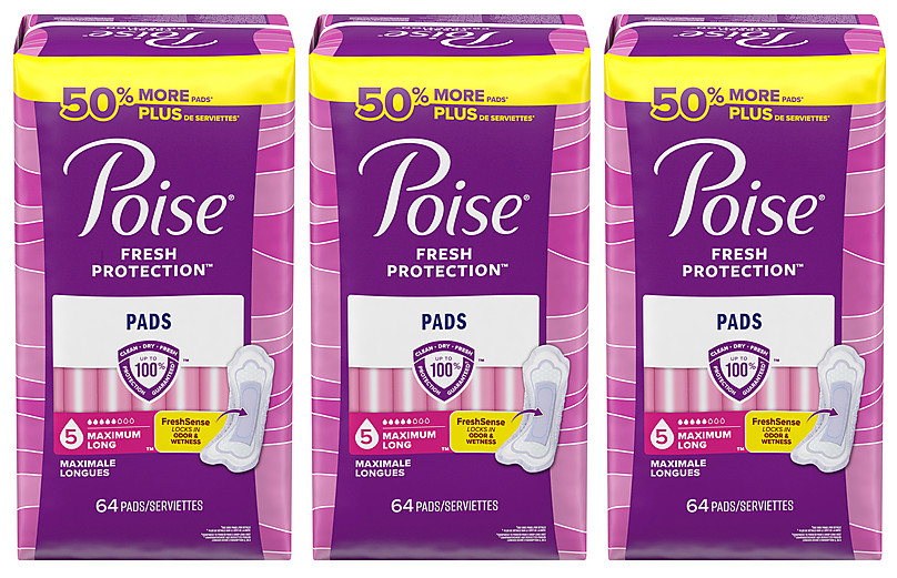 Poise Fresh Protection Pads Size 5 Maximum Long 64 Count Lot of 3 Incontinence