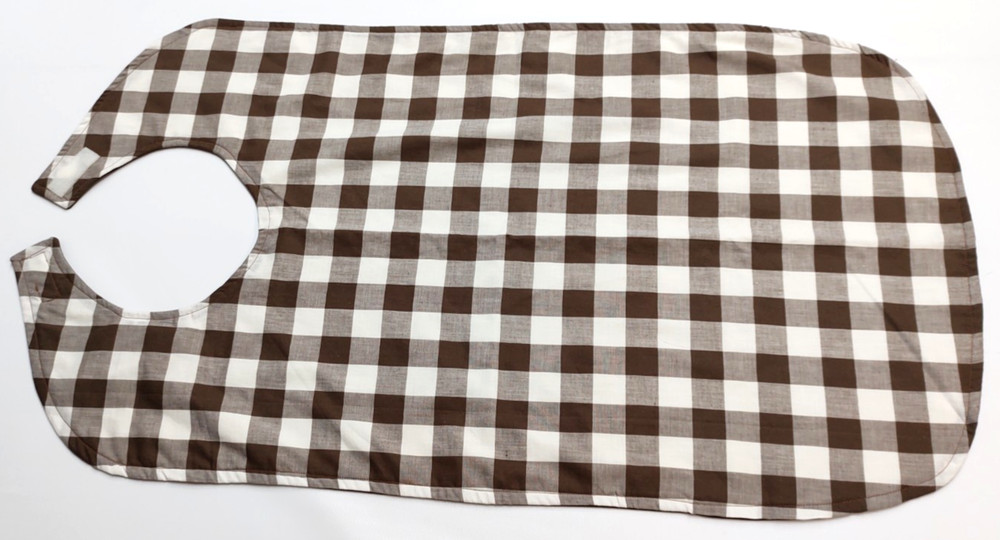 New Handmade Reversible Brown & White Plaid Adult Size Bib Special Needs Seniors