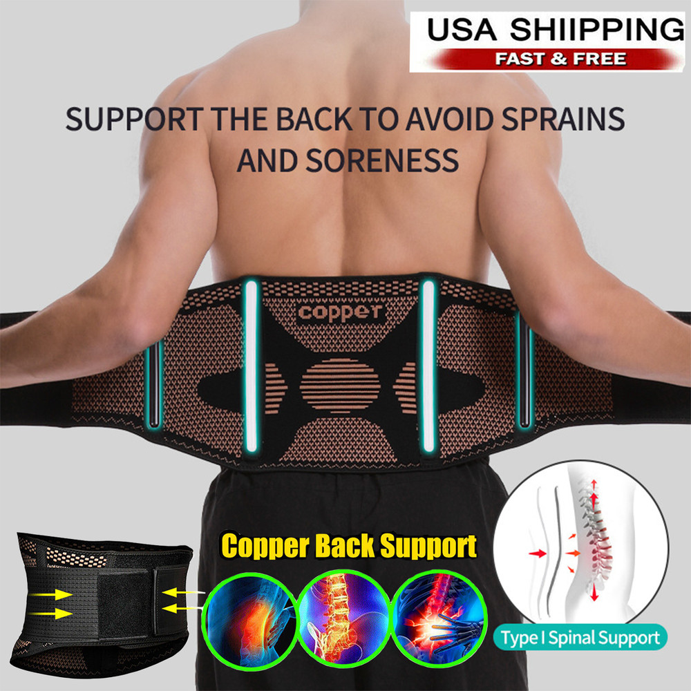 Copper Lumbar Waist Support Brace Belt Lower Back Pain Relief for Men Women