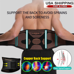 Copper Lumbar Waist Support Brace Belt Lower Back Pain Relief for Men Women