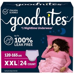 Goodnites Girls‘ Nighttime Bedwetting Underwear, Size XXL (120-165 lbs), 24 Coun