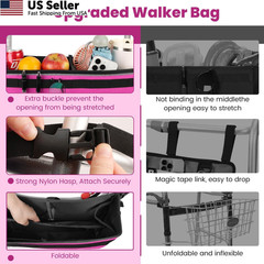 ZHCHG Walker Basket for Seniors, Accessories, Folding Bag pink