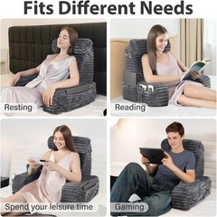 ENITYA 19” Back Pillow for Bed Sitting up, Built-in Armrests & Big Pockets, Back