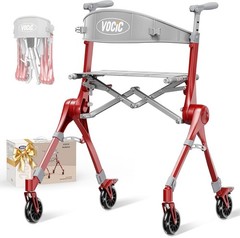 Z35 PackGo Foldable Lightweight Rollator Walker Red (Magnesium Alloy Frame)