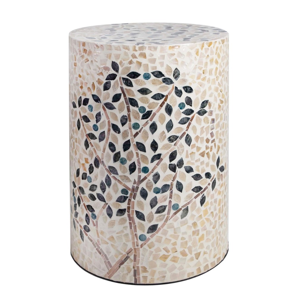 Pemar Mother Of Pearl Cylinder Drum End Table Nacre Side Stool Round Accent