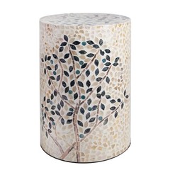 Pemar Mother Of Pearl Cylinder Drum End Table Nacre Side Stool Round Accent