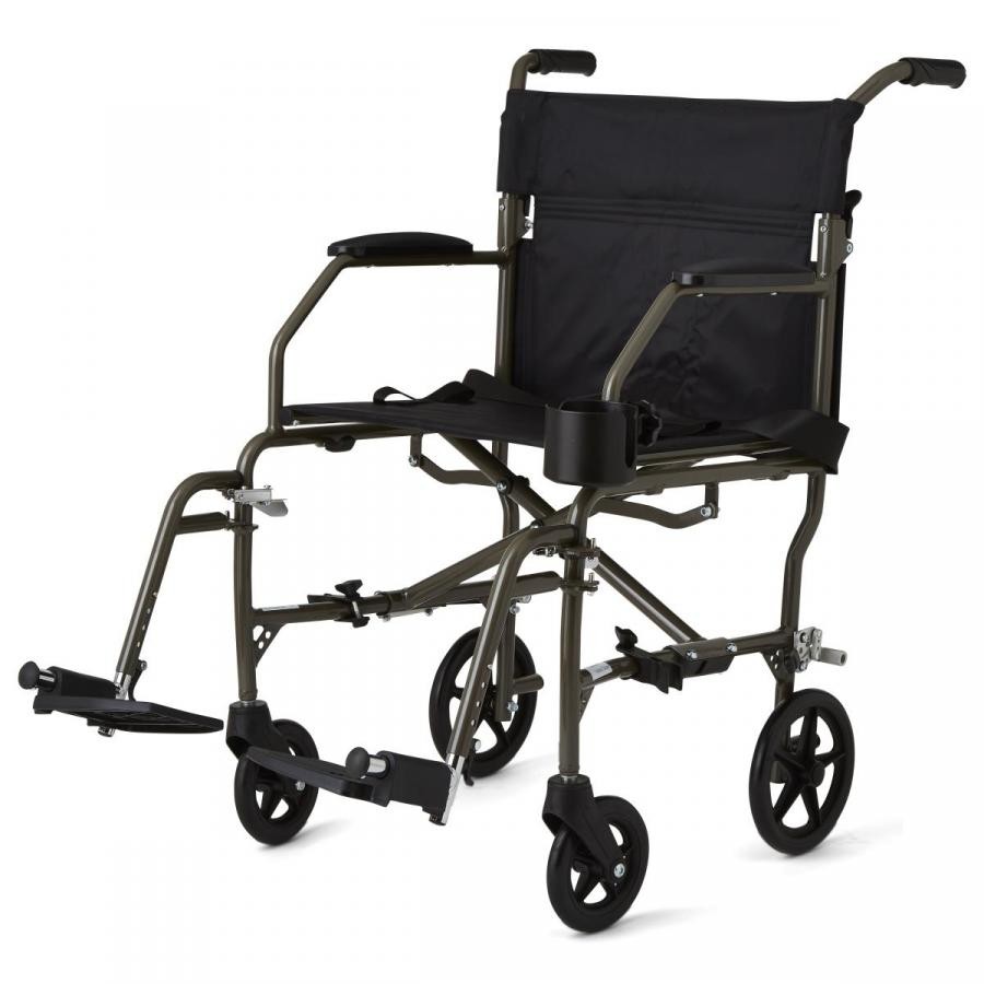 Medline Ultralight Transport Chair Aluminum/Nylon Silver 300 Lb Cap Fixed Arms 1
