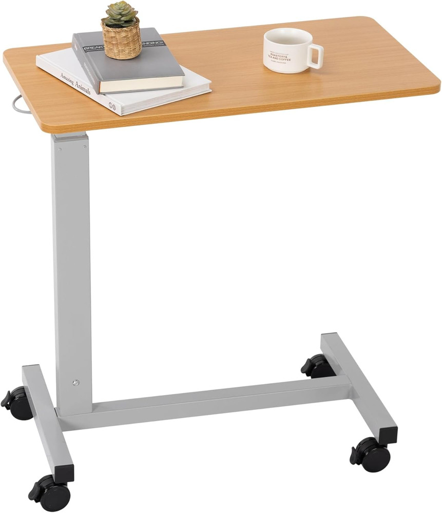 Heavy Duty Height Adjustable Overbed Bedside Table Movable with Wheels for Hospi