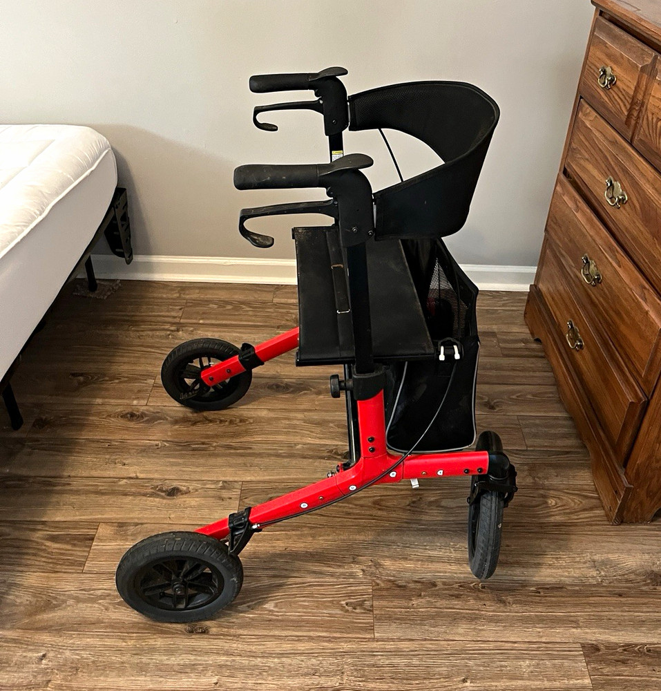 Oasis Space 4-Wheel Rollator Walker w/ Seat, Red/Black, Adult/Senior