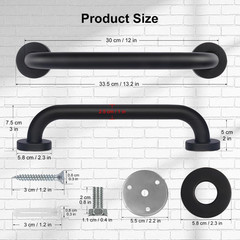 2 Pack Bathroom Grab Bar, Supregear 12 Inch Length Black Shower Safety Grab Bar,