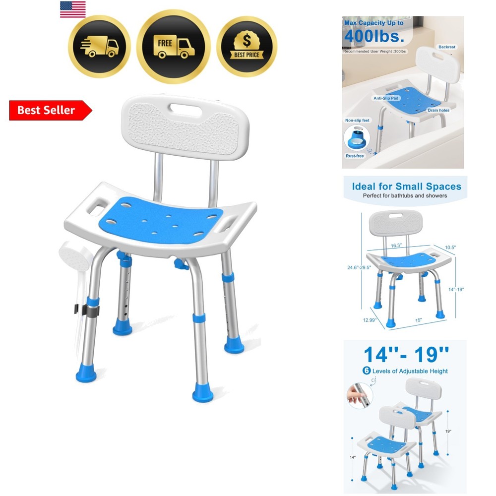 Shower Chair for Inside Shower with Removable Back, 400 lbs Heavy Duty Bath S…