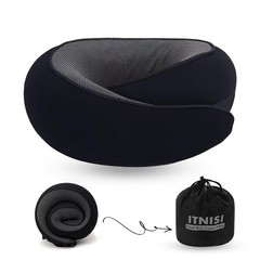 Travel Memory Foam Pillow – Adjustable Size. Essentials for Head, Chin Black