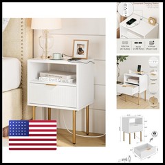 Masupu Nightstand Charging Stationmid-Century Modern Bedside Table Storage