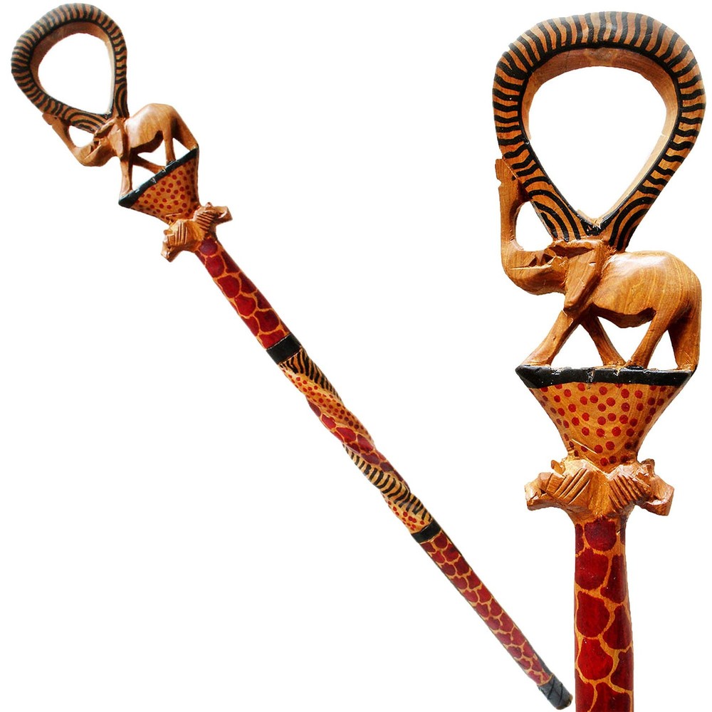 Stoneage Arts Global African Wood Decorative Walking Stick Hand Made In Kenya