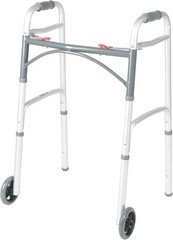 Drive Medical Two-Button Folding Walker w/ Wheels Desk Arms Dual Push 5in Silver