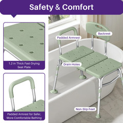 KEKOY Tub Transfer Bench Shower Chair Adjustable 400lb Non-Slip Green