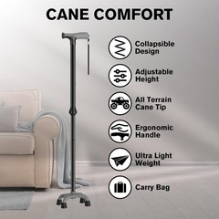 1 lb Walking Cane Ergonomic Handle 4Pronged Base Adjustable Senior Men