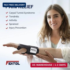 FEATOL 2 Pack Carpal Tunnel Wrist Brace For Work With Wrist Splint, 6.5“ Hand B