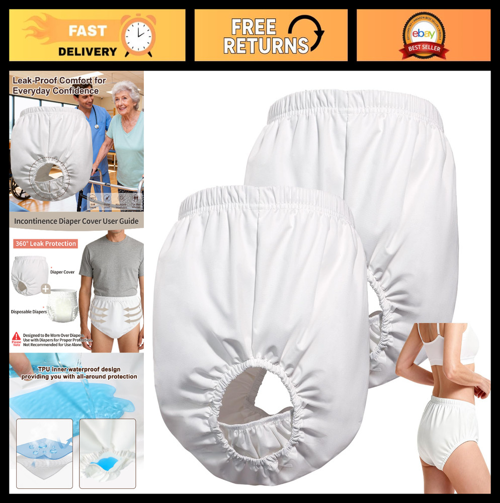2 Pack Washable Waterproof Adult Rubber Pants – Leak-Proof Incontinence Covers,