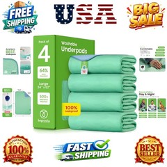 Washable Underpads, 34″ x 52″ Pack of 4 – Heavy Absorbency Reusable Incontine…