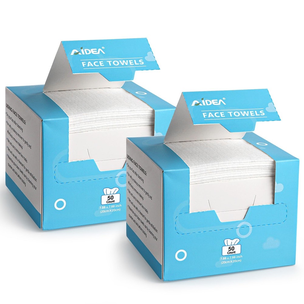 AIDEA Face Towels Disposable 100Ct (2 Box) Face Cloths for Sensitive Skin Clean