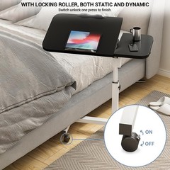 Adjustable Overbed Bedside Table with Wheels, Bed Desk, Over The Bed Table