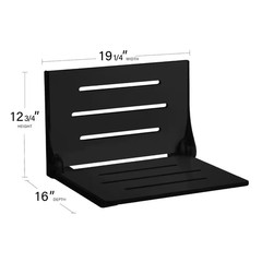 Silhouette Folding Wall Mount Shower Bench Seat in Black Seat with Matte Black F