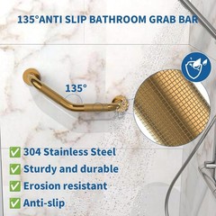 2 Pack 16 Inch Shower Grab Bars for Seniors, Gold Angled Anti Slip Grab Bars
