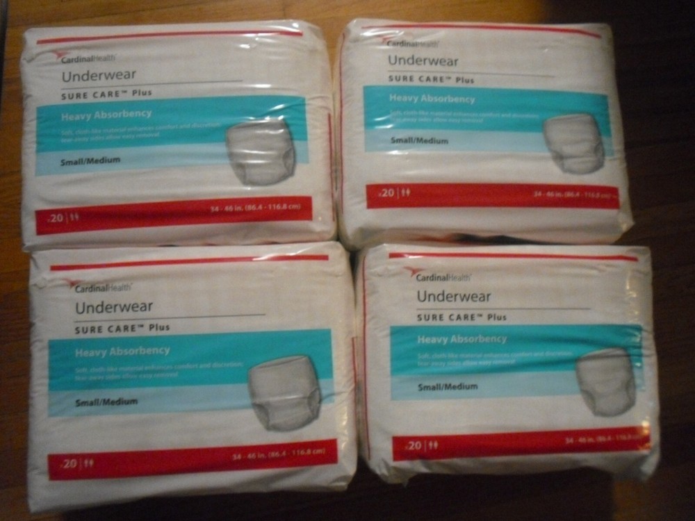 4 x 20 ct Cardinal health Sure Care Plus Protective Underwear Small / Medium