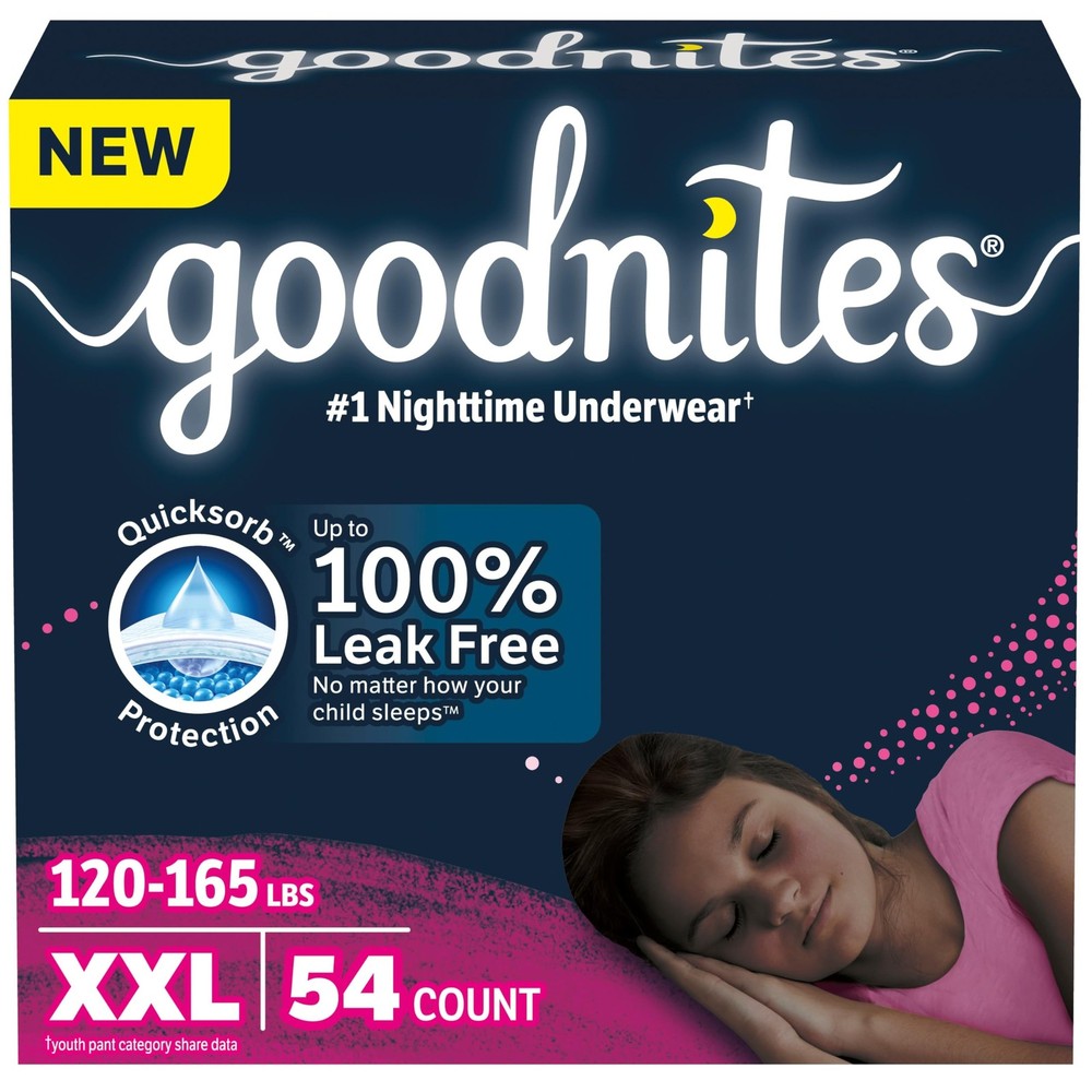 Goodnites Girls‘ Nighttime Underwear XXL 120-165 lbs 54 Ct