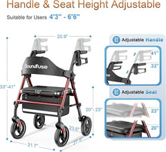 Rollator Walkers with Seat for Seniors, Foldable 8″ Big Wheels All Terrain Rolli