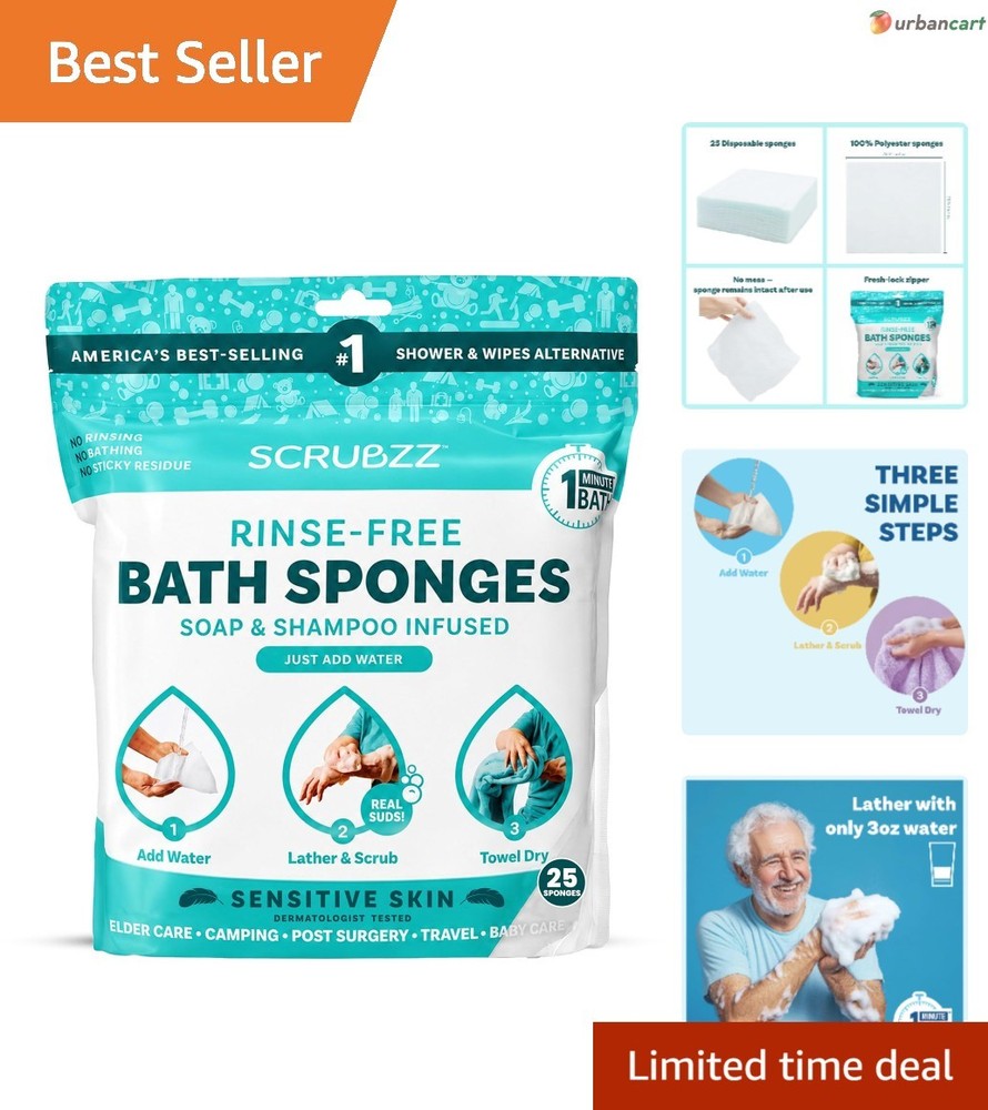 Sensitive Skin Rinse-Free Bath Wipes – 25 Pack