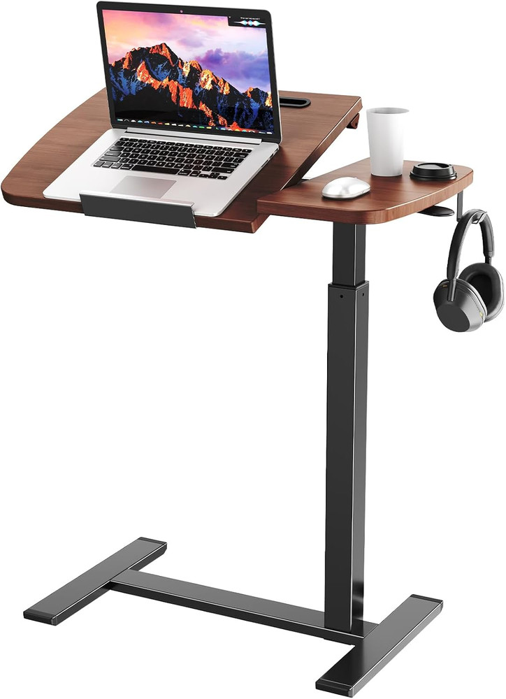 Overbed Bedside Table with Wheels,Tiltable Hospital Bed Table, Pneumatic Adjusta